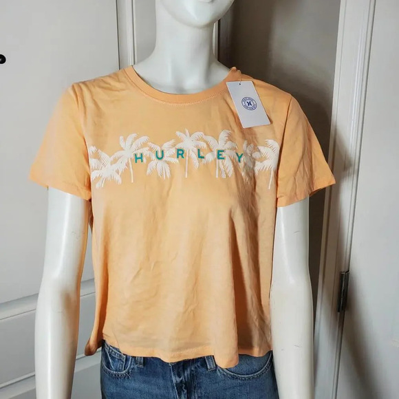 NWT Hurley Juniors' Size XL Palm Tree Casual Cropped T-Shirt - Picture 12 of 15